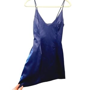 ATTACHED Navy Blue Mini Satin Spaghetti Straps Dress With Pockets Size: S